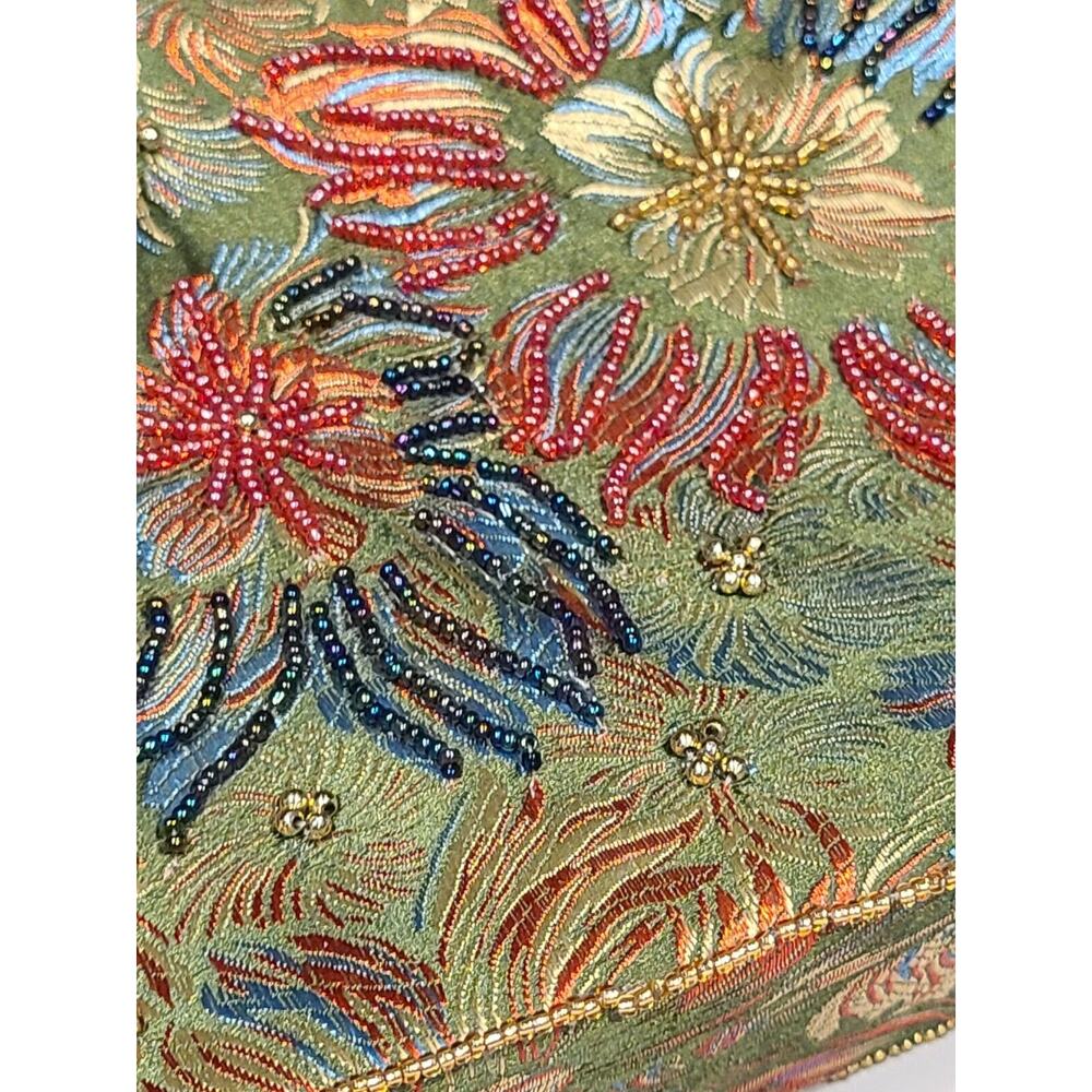 Embroidered Beaded Floral Evening Shoulder Bag - Green - Picture 9 of 11